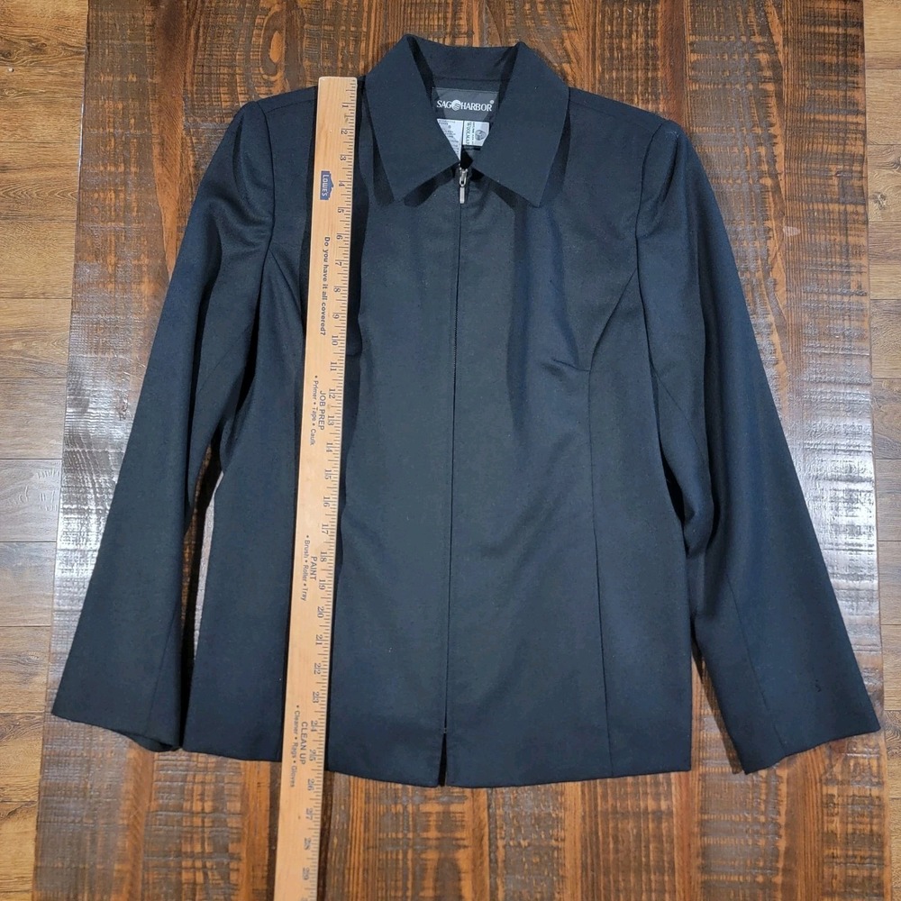 Sag Harbor Black Jacket Zip Up Womens lined Size 8 soft 100% Woolmark‎ Pure Wool